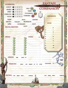 Fantasy Companion Character Sheet